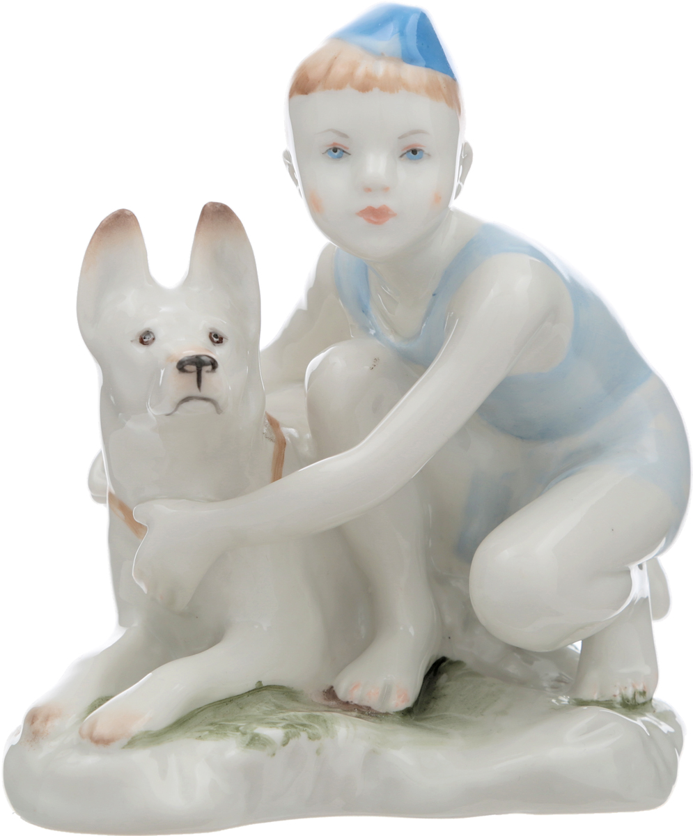 Статуэтка "В дозоре (Мальчик с собакой)". Фарфор, роспись. ЛФЗ, СССР ...