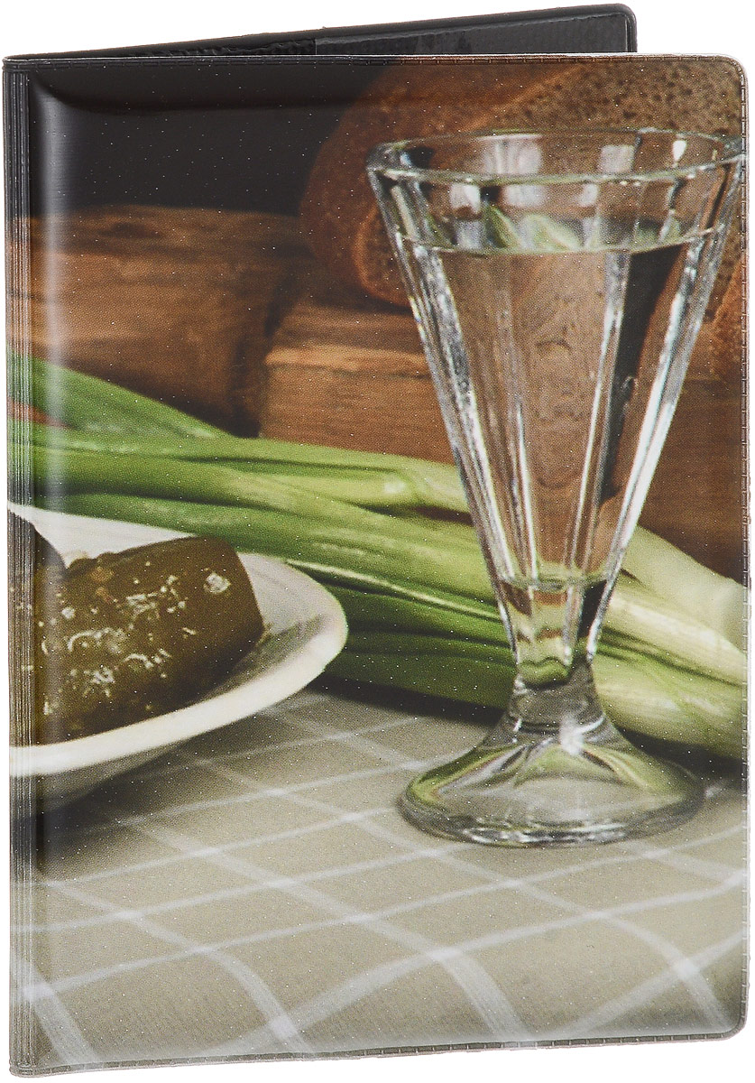 фото Обложка для паспорта Эврика "Рюмка водки New", цвет: зеленый, коричневый. 96068