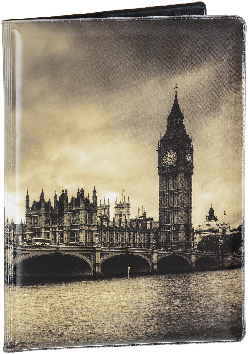 фото Обложка для паспорта Эврика "Биг Бен", цвет: серый, бежевый. 92515