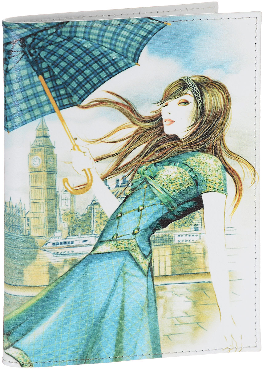 фото Обложка для паспорта женская Perfecto "Лондон", цвет: белый, голубой, бежевый. PS-GL-103 Перфекто / perfecto