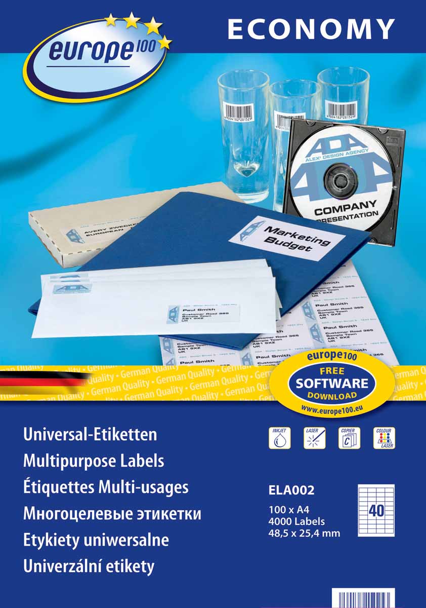 Avery Zweckform Этикетки самоклеящиеся Европа-100 48,5 х 25,4 мм 100 листов Avery Zweckform Этикетки самоклеящиеся Европа-100 48,5 х 25,4 мм 100 листов