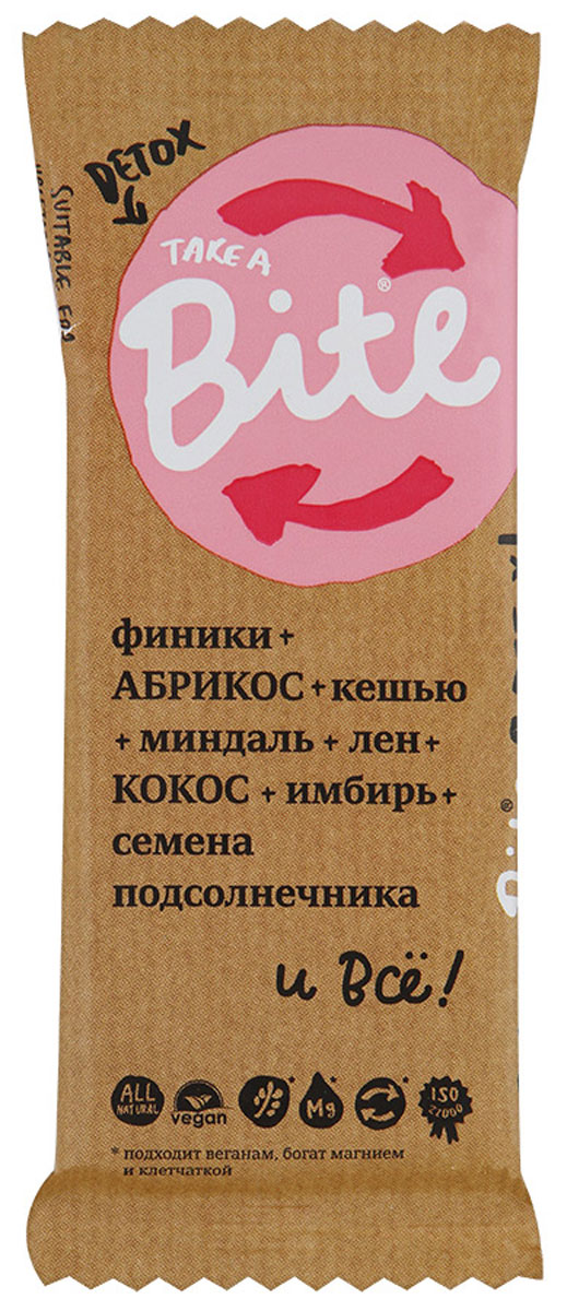 фото Take A Bite "Абрикос-Миндаль" Detox батончик фруктово-ореховый, 45 г
