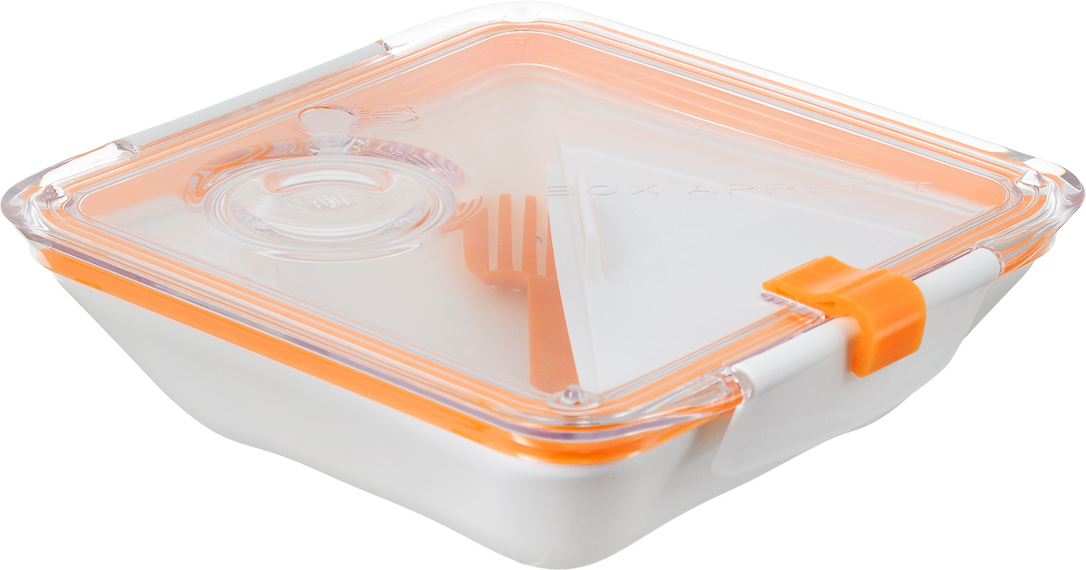 фото Ланч-бокс Black+Blum "Box Appetit", с емкостями и вилкой, цвет: оранжевый, белый, 4 предмета