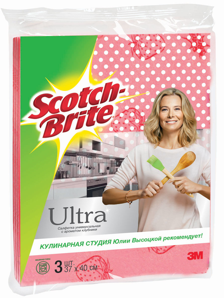 фото Набор универсальных салфеток "Scotch-Brite", с ароматом клубники, 3 шт