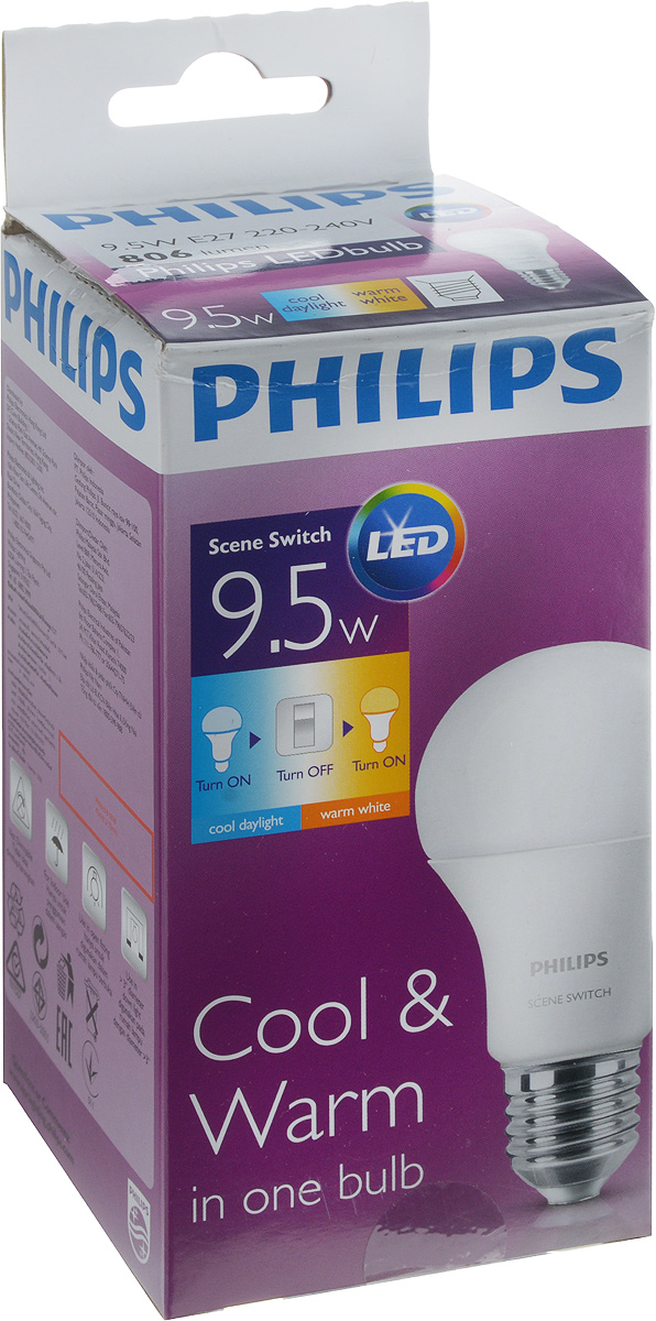 фото Лампа светодиодная Philips "Scene Switch", цоколь E27, 9.5W, 3000K/6500К