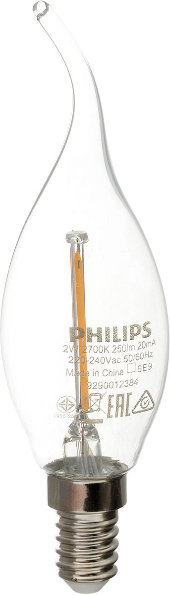 фото Лампа светодиодная Philips "LED candle", цоколь E14, 2W, 2700K