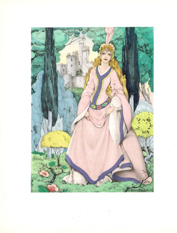 фото Принцесса из сказки Шарля Перро. Литография, пошуар. Франция, Париж, 1946 год Умберто брунеллески