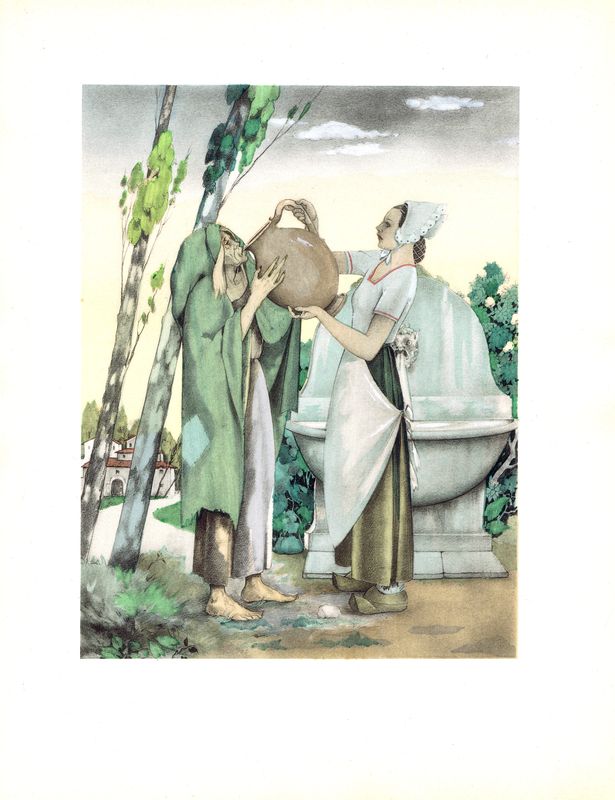 фото Сцена из сказки "Волшебница". Литография, пошуар. Франция, Париж, 1946 год Умберто брунеллески