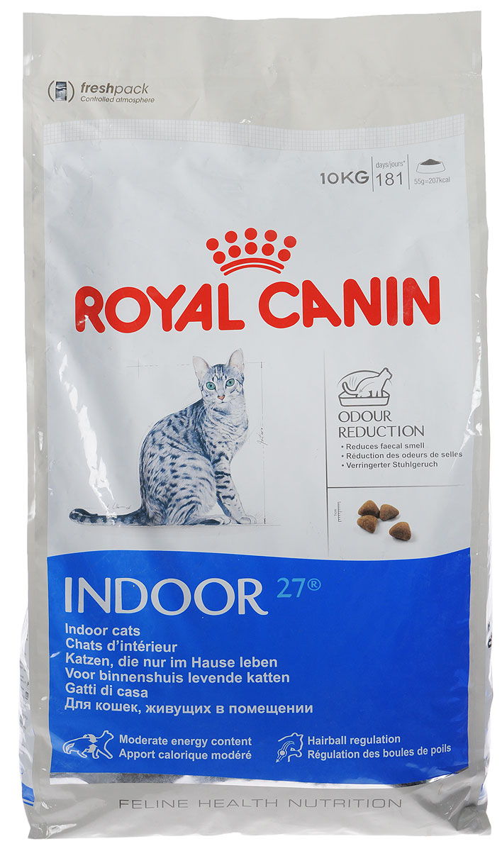 фото Корм сухой Royal Canin "Indoor 27", для кошек в возрасте от 1 года до 7 лет, живущих в помещении, для ослабления запаха фекалий, 10 кг