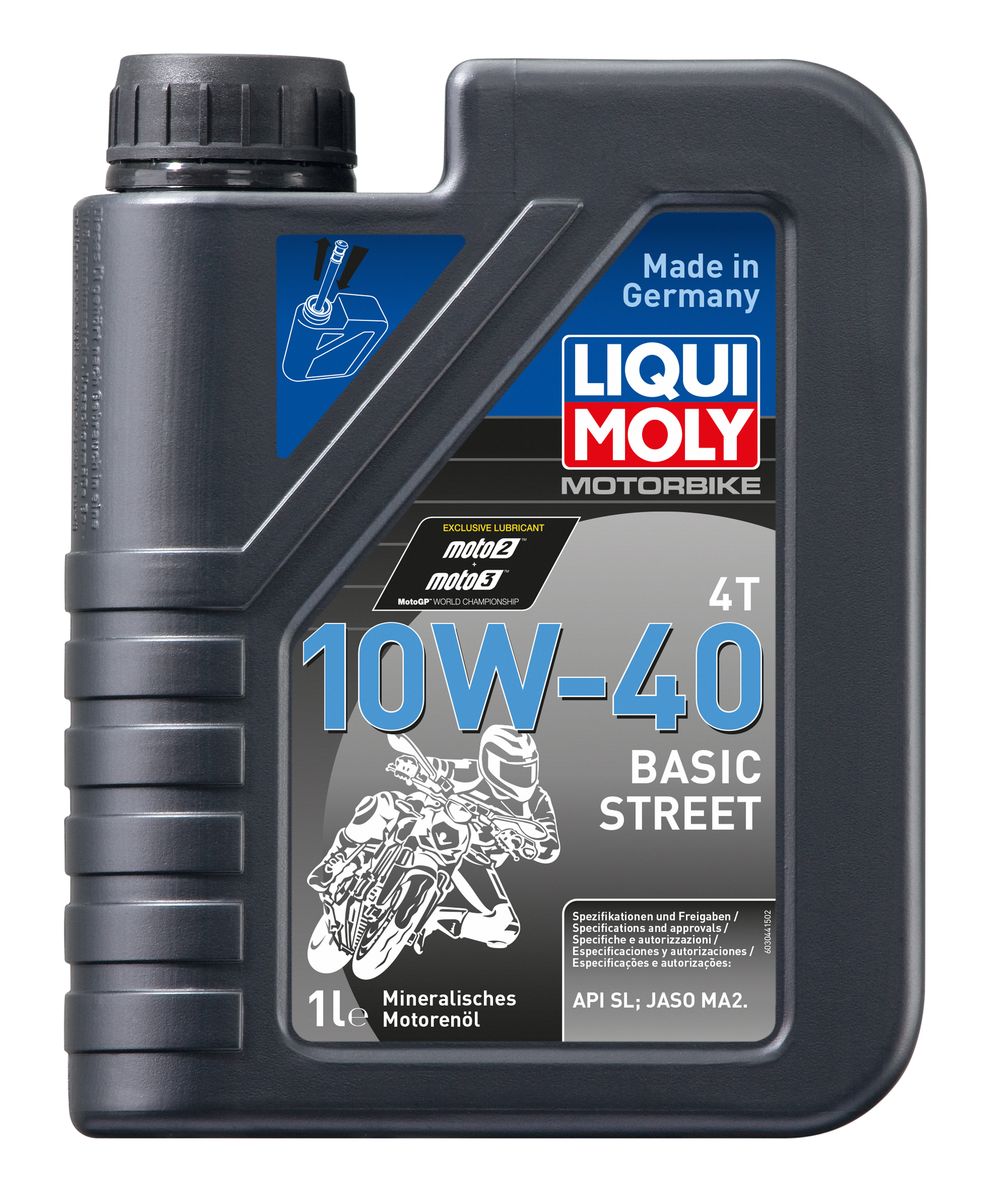 фото Масло моторное Liqui Moly "Motorbike 4T Basic Street", минеральное, 10W-40, 1 л