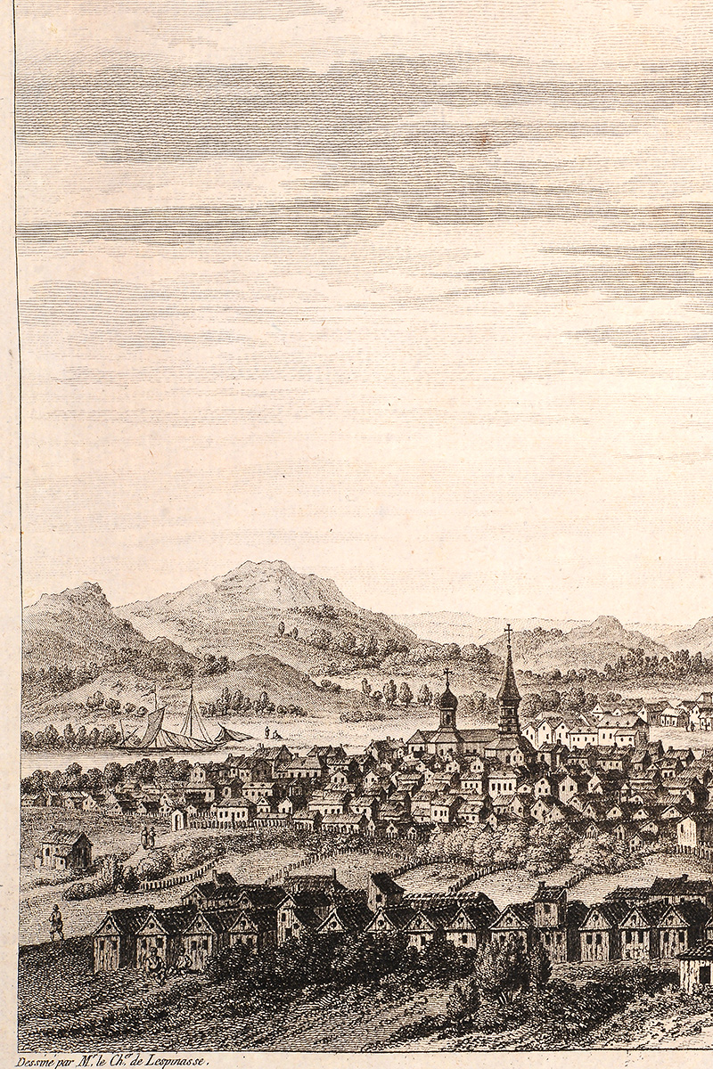 фото Гравюра M. le Ch. de Lespinasse Вид Екатеринбурга. Резцовая на меди. Франция, 1780-е годы