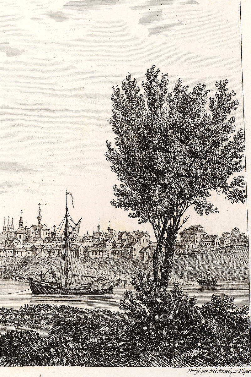 фото Гравюра M. le Ch. de Lespinasse Вид на Великий Новгород. Резцовая на меди. Франция, 1780-е гг.