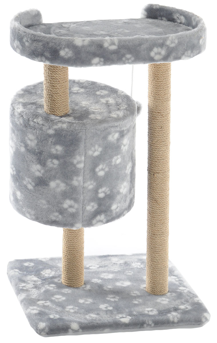 фото Домик-когтеточка "Меридиан", круглый, с площадкой, цвет: серый, белый, бежевый, 52 х 52 х 105 см