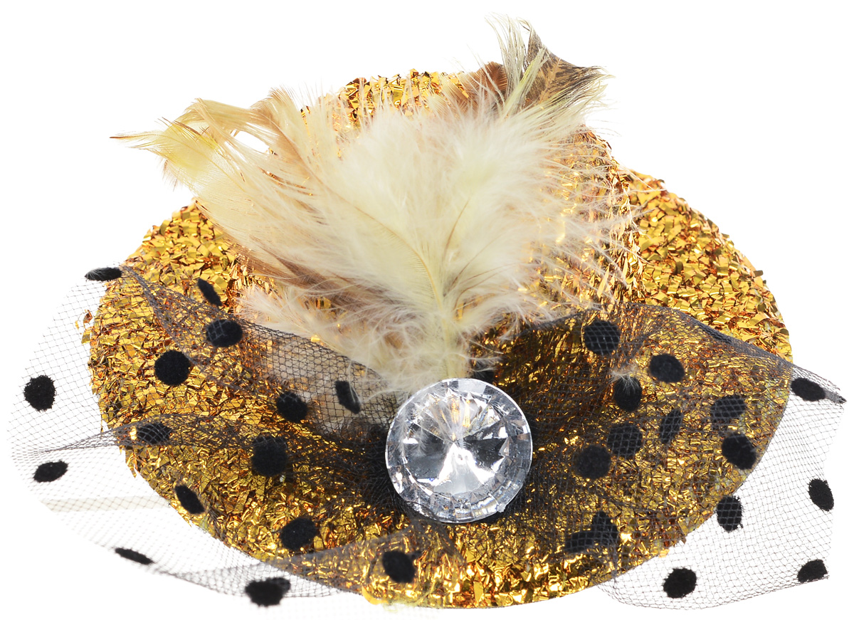 фото Partymania Карнавальная мини-шляпка с вуалью цвет золотистый