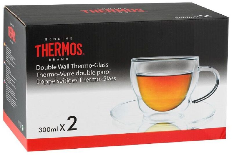 фото Кружка Thermos "Double Glass Cups", с блюдцем, цвет: прозрачный, 0,3 л, 2 шт