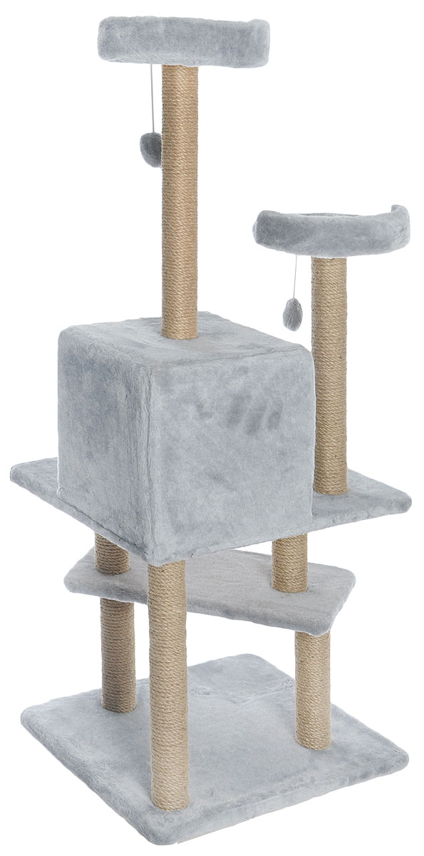 фото Игровой комплекс для кошек Меридиан "Лестница", цвет: светло-серый, бежевый, 56 х 50 х 142 см