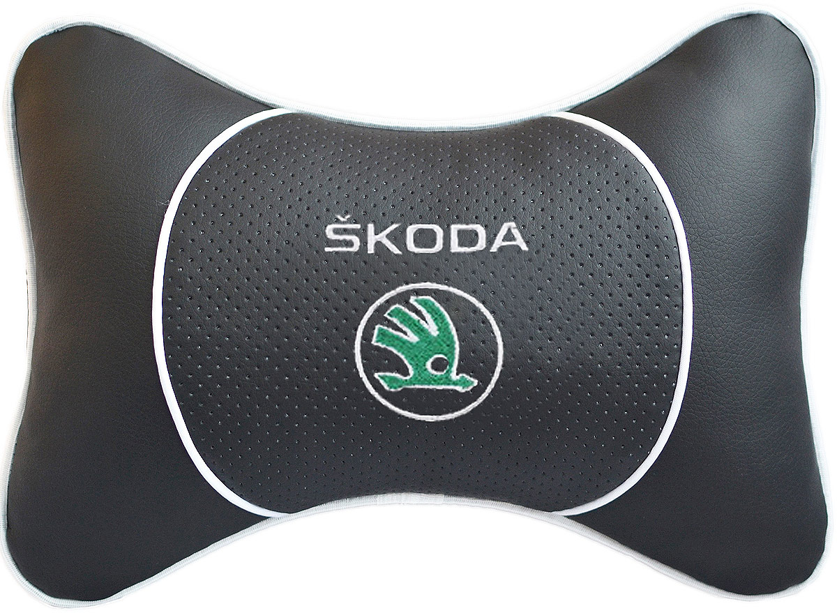 фото Подушка на подголовник Auto Premium "Skoda", цвет: черный. 37532