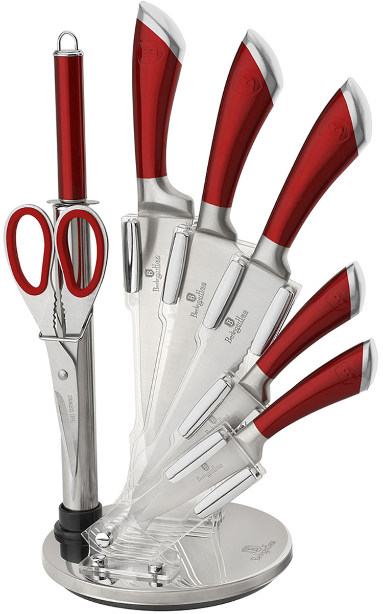 фото Набор кухонных ножей Berlinger Haus "Perfect Kitchen", на подставке, цвет: красный, 8 предметов