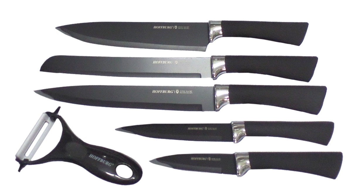 фото Набор кухонных ножей "Hoffburg", цвет: черный, 6 предметов. HB-60200