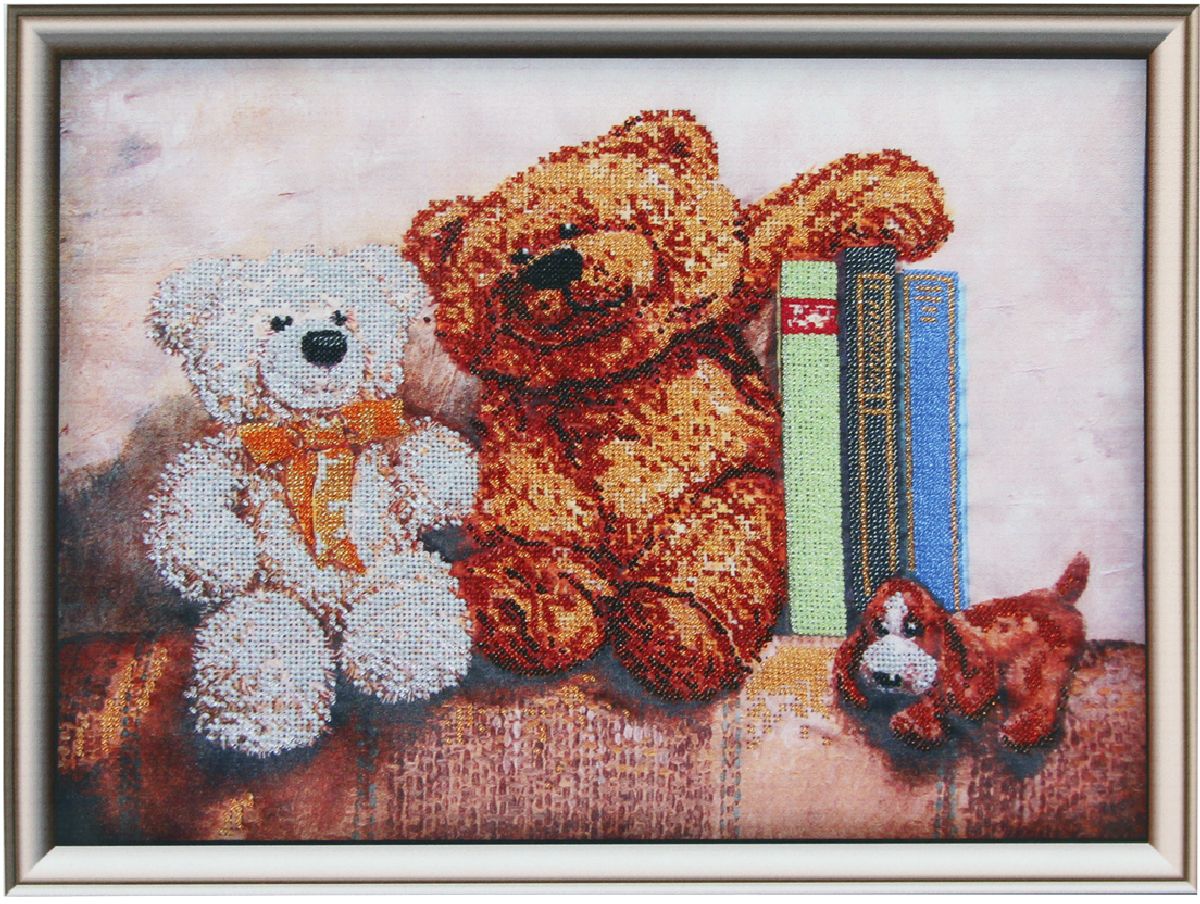 Набор для вышивания бисером Gluriya "Плюшевые медведи", 40 х 30 см