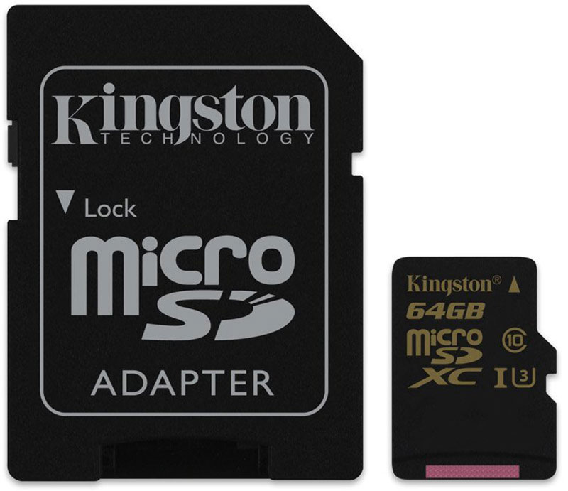 фото Kingston microSDXC Gold UHS-I Speed Class 3 (U3) 64GB карта памяти с адаптером