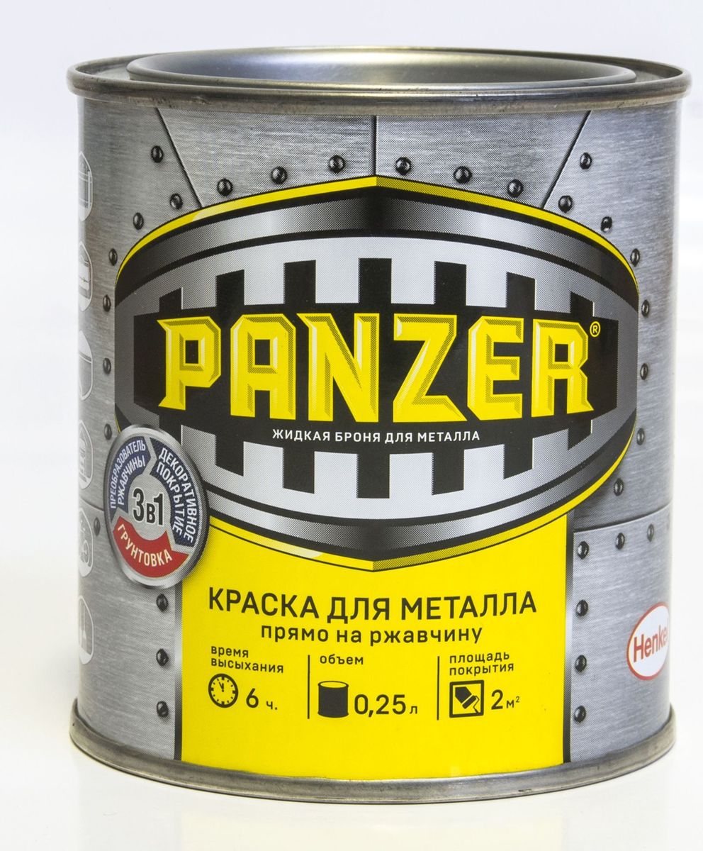 фото Краска эмалевая гладкая "Panzer", для металла, цвет: белый (9017), 0,25 л