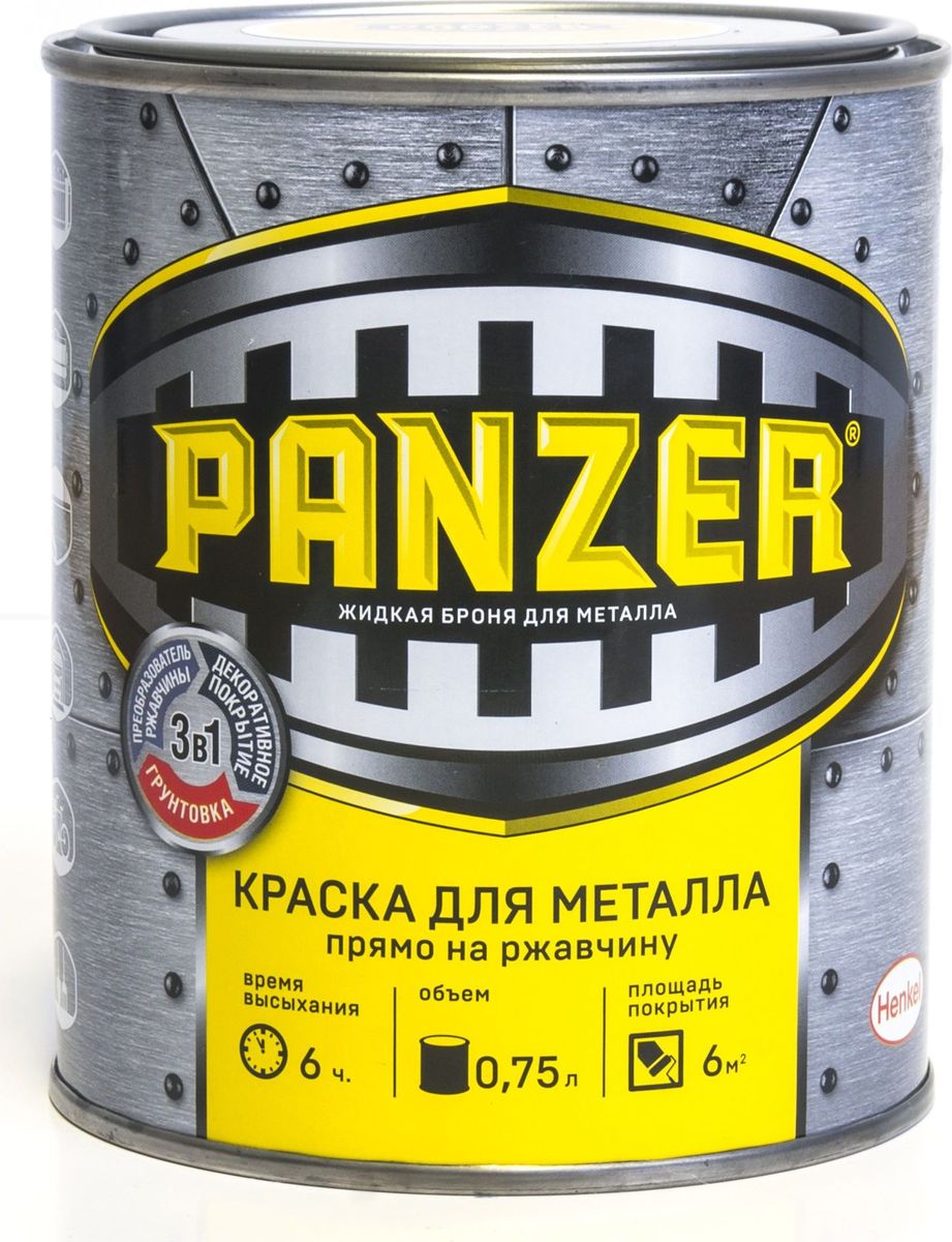 фото Краска эмалевая гладкая "Panzer", для металла, цвет: белый (9016), 0,75 л