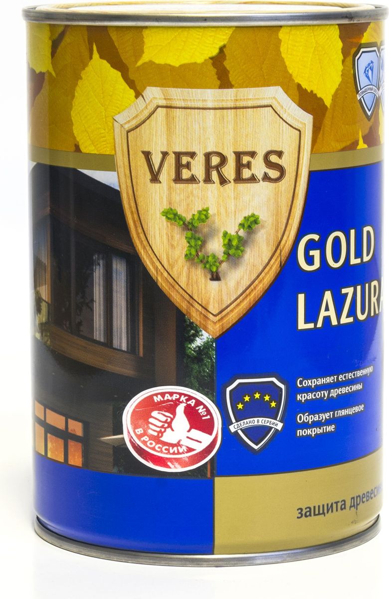 фото Пропитка тонирующая для дерева Veres "Gold Lazura", цвет: сосна (02), 0,9 л