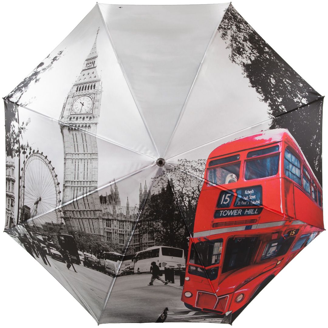 фото Зонт-трость женский Flioraj "Лондон", полуавтомат, цвет: светло-серый, черный, красный. 051101 FJ