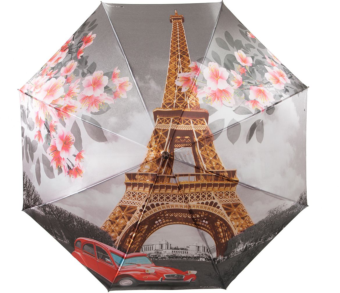 фото Зонт-трость женский Flioraj "Париж", полуавтомат, цвет: серый, красный, песочный. 051102 FJ