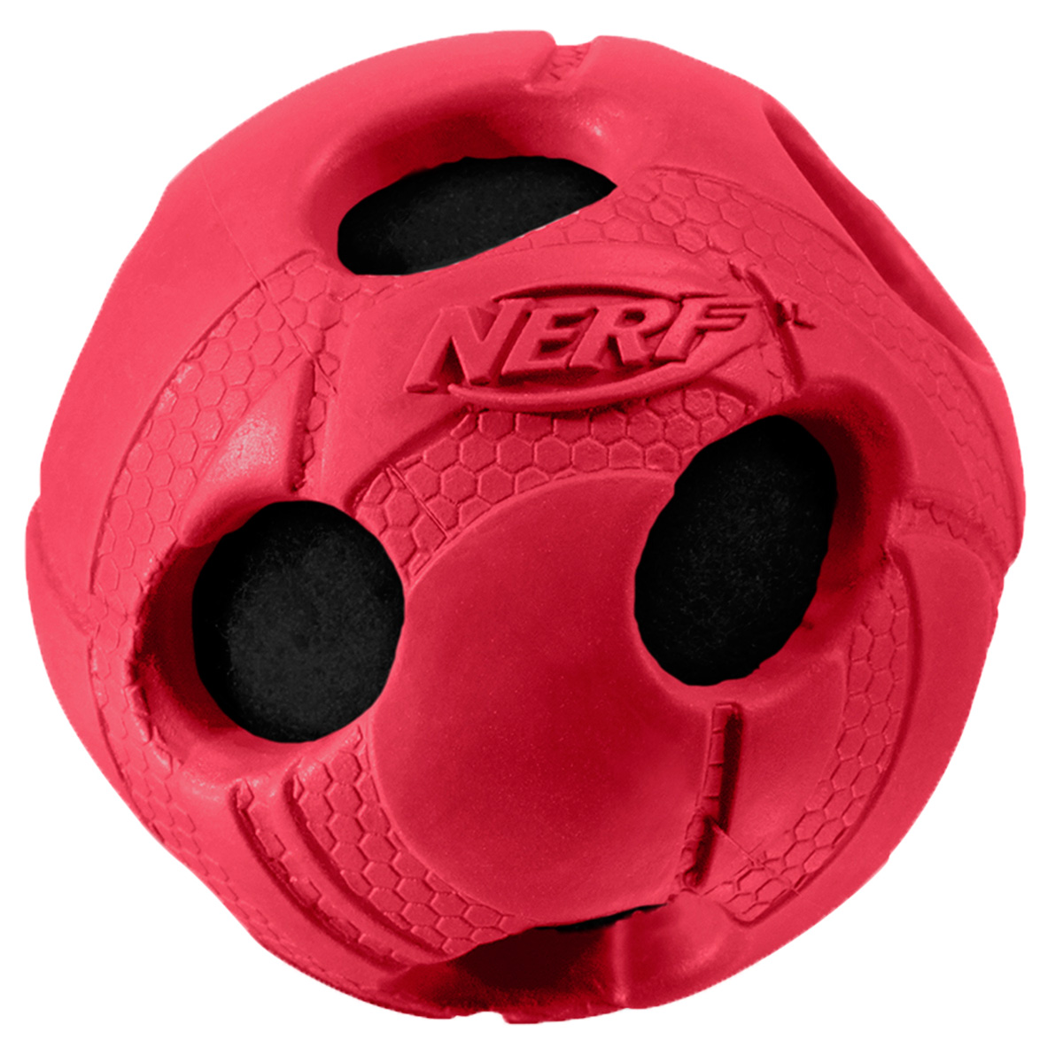 фото Игрушка для собак Nerf "Мяч", с отверстиями, цвет: красный, 5 см Nerf dog