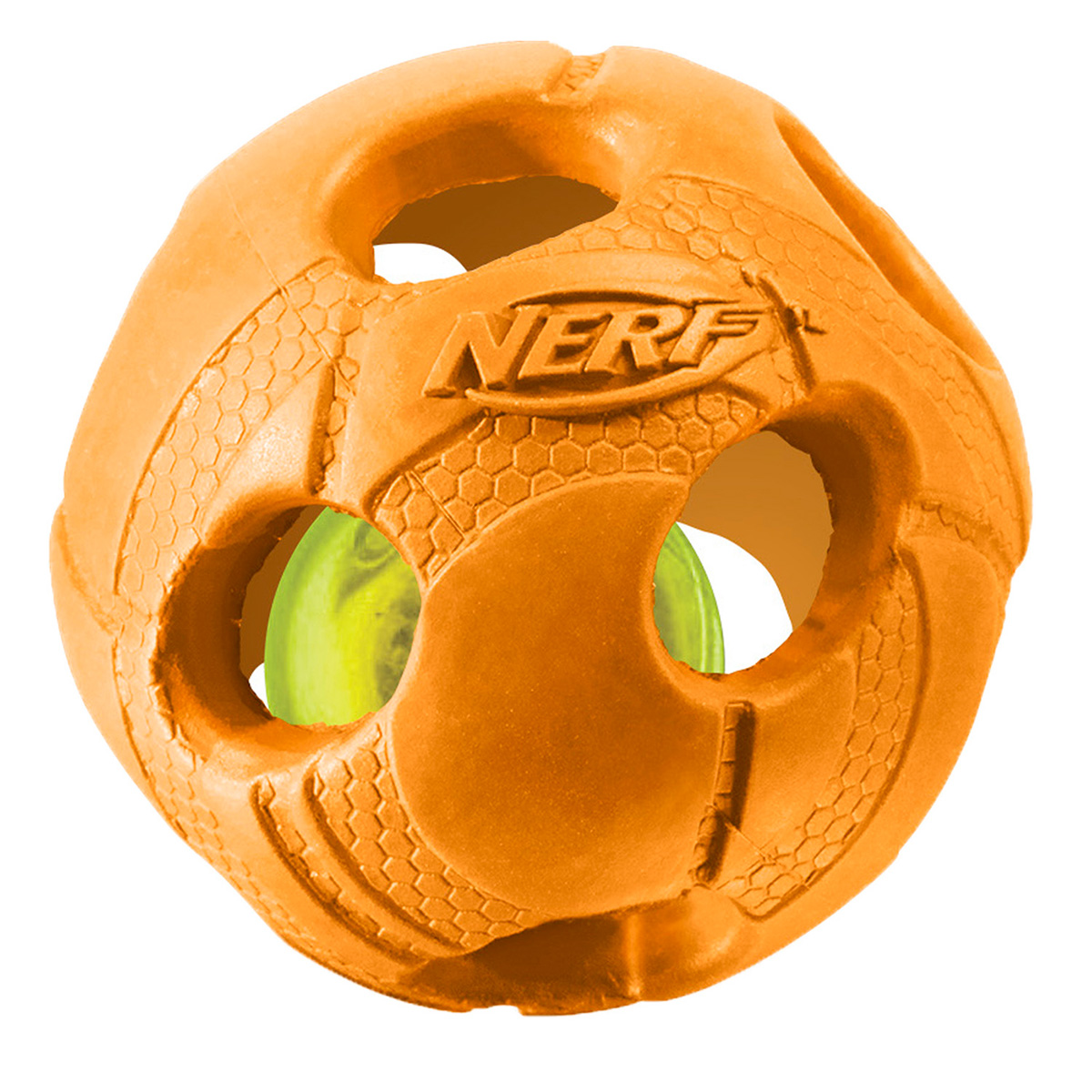 фото Игрушка для собак Nerf "Мяч", светящийся, цвет: оранжевый, 9 см Nerf dog