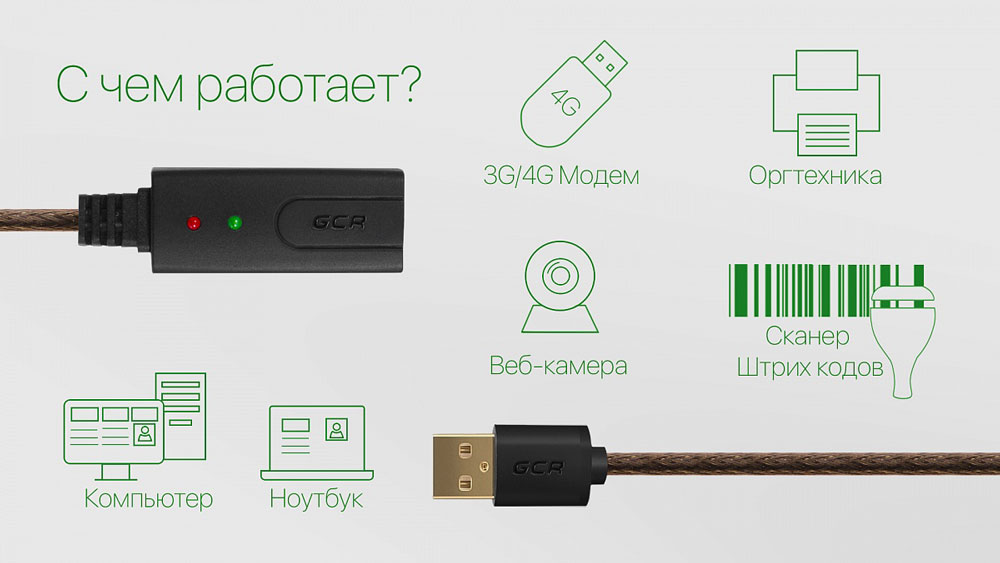 фото Greenconnect Russia GCR-UEC3M2-BD2S, Transparent Black удлинитель активный USB 2.0 (7,5 м)