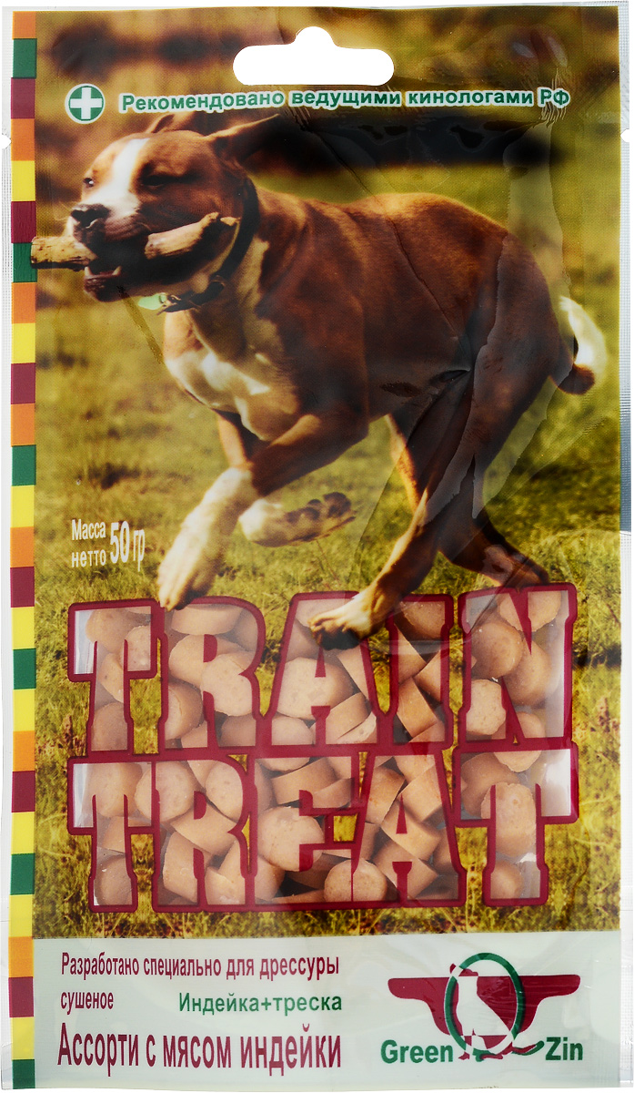 фото Лакомство для собак GreenQZin "Train Treat", индейка с треской, 50 г