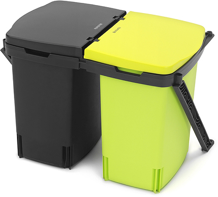 фото Ведро мусорное "Brabantia", встраиваемое, двухсекционное, цвет: черный, зелёный, 2 х 10 л. 482205