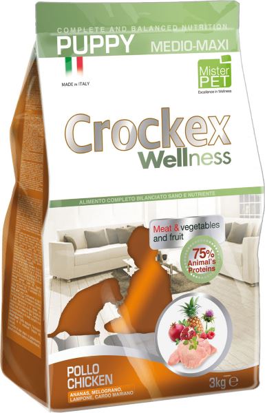 фото Корм сухой "Crockex Wellness" для щенков средних и крупных пород, с курицей и рисом, 3 кг