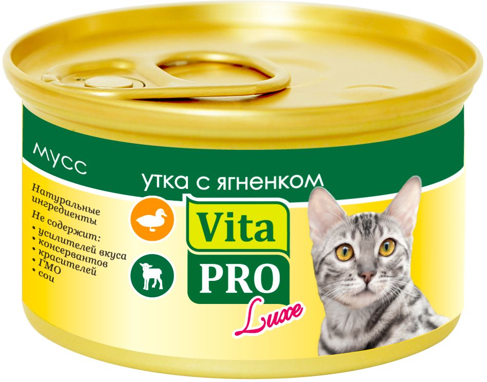 фото Консервы для кошек Vita Pro "Luxe", мусс с уткой и ягненком, 85 г