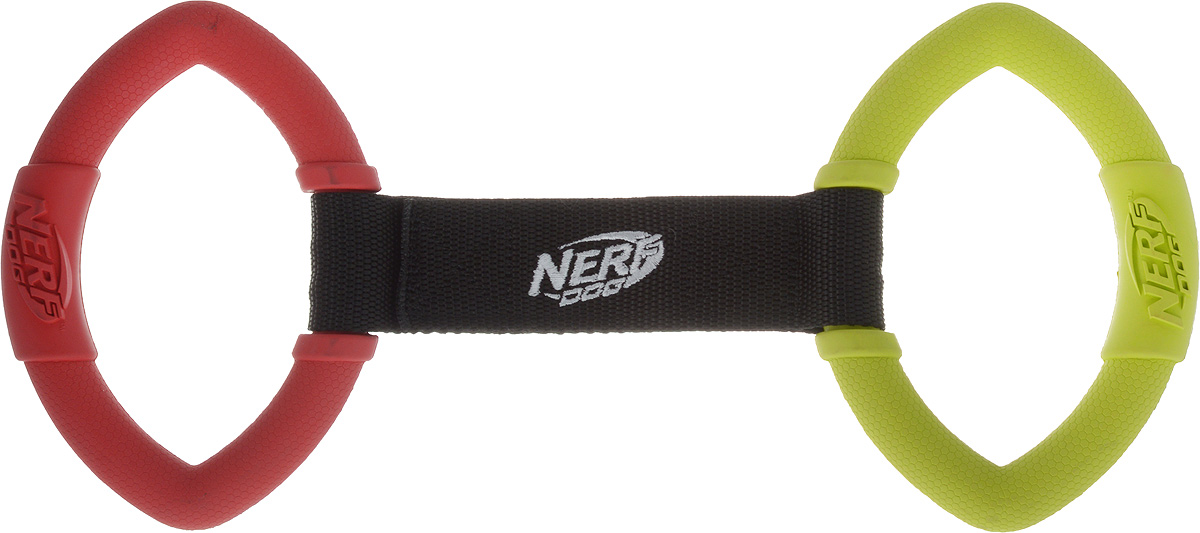 фото Игрушка для собак Nerf "Кольца резиновые", с нейлоновой перемычкой, цвет: красный, салатовый, длина 32,5 см Nerf dog