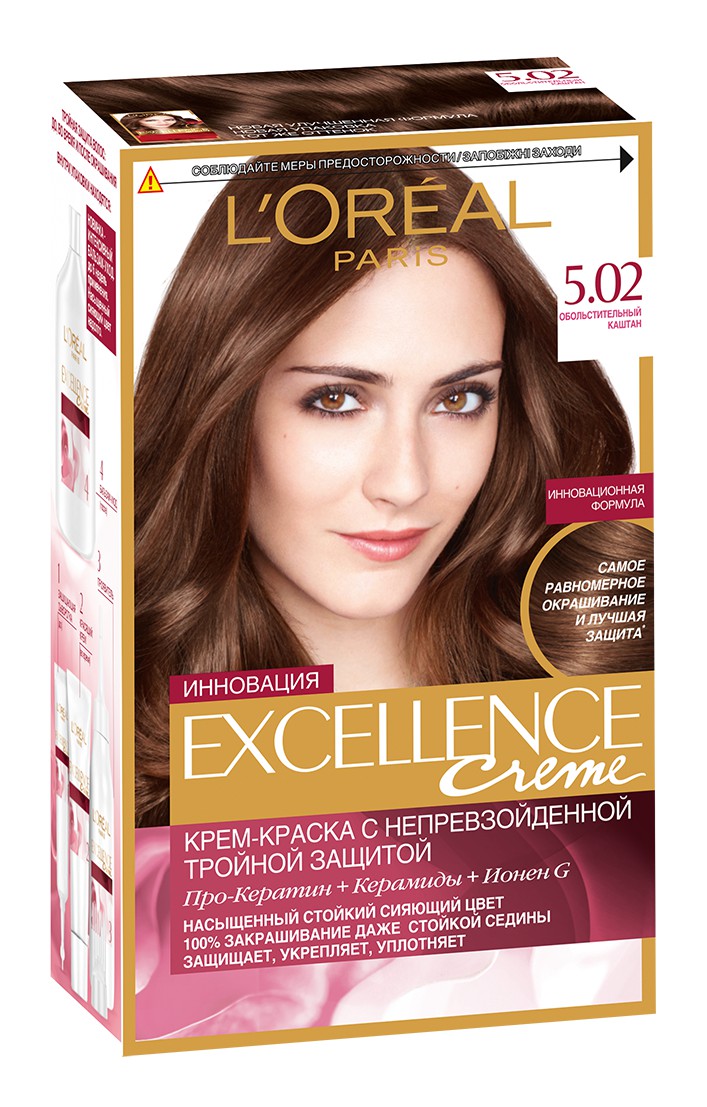 фото L'Oreal Paris Стойкая крем-краска для волос "Excellence", оттенок 5.02, Обольстительный каштан