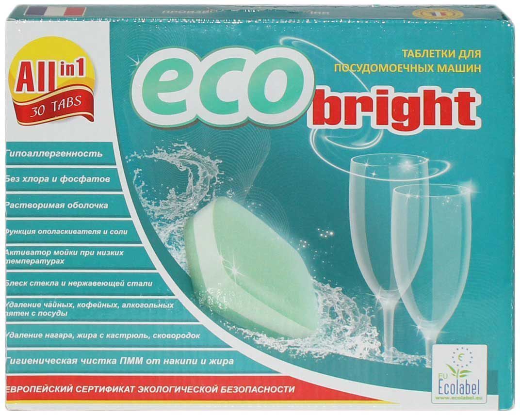 фото Таблетки для посудомоечных машин ECO Bright "All in 1", с растворимой пленкой, 30 шт Ecobright