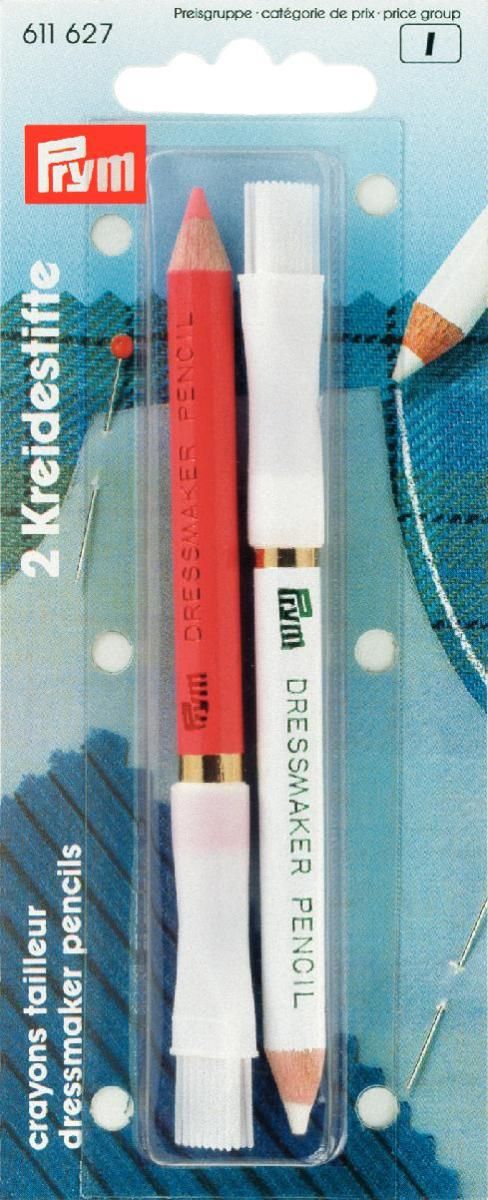 фото Набор меловых карандашей "Prym", со стирающей кисточкой, цвет: белый, розовый, 11 см, 2 шт