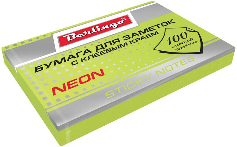 Berlingo Бумага для заметок с липким краем Neon 7,6 х 5,1 см цвет зеленый 100 листов berlingo бумага для заметок с липким краем 7 6 х 5 1 см цвет зеленый 100 листов