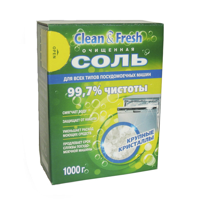 Соль очищенная для посудомоечных машин "Clean & Fresh", 1000 г