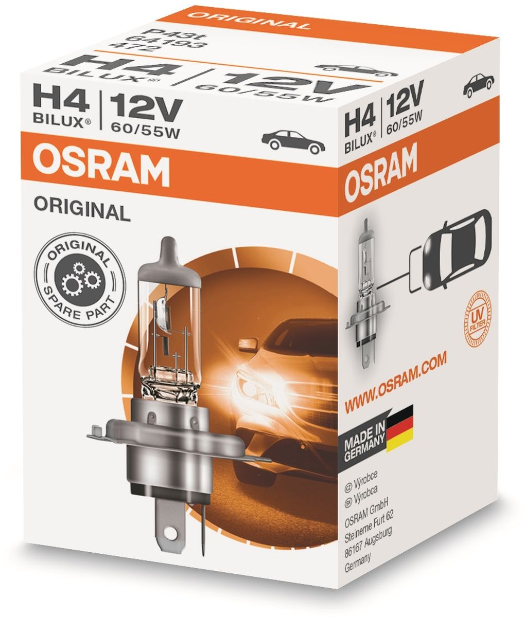 фото Лампа автомобильная галогенная Osram "Original Line", для фар, цоколь P43t, 12V, 60/55 Вт