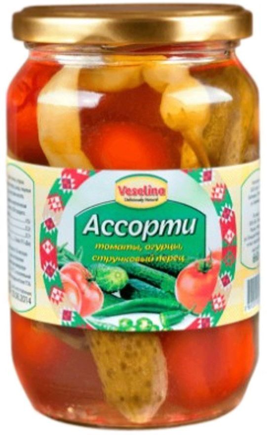 Veselina ассорти томаты огурцы стручковый перец, 680 г
