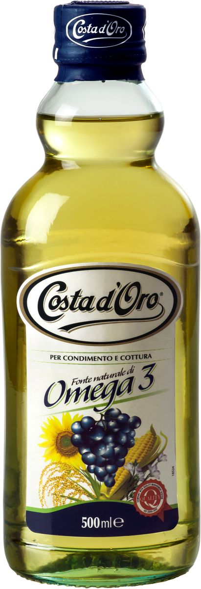 фото Costa d'Oro "Omega 3" Масла рафинированные и дезодорированные смесь: подсолнечное, виноградное, кукурузное, льняное, рисовое, 500 мл