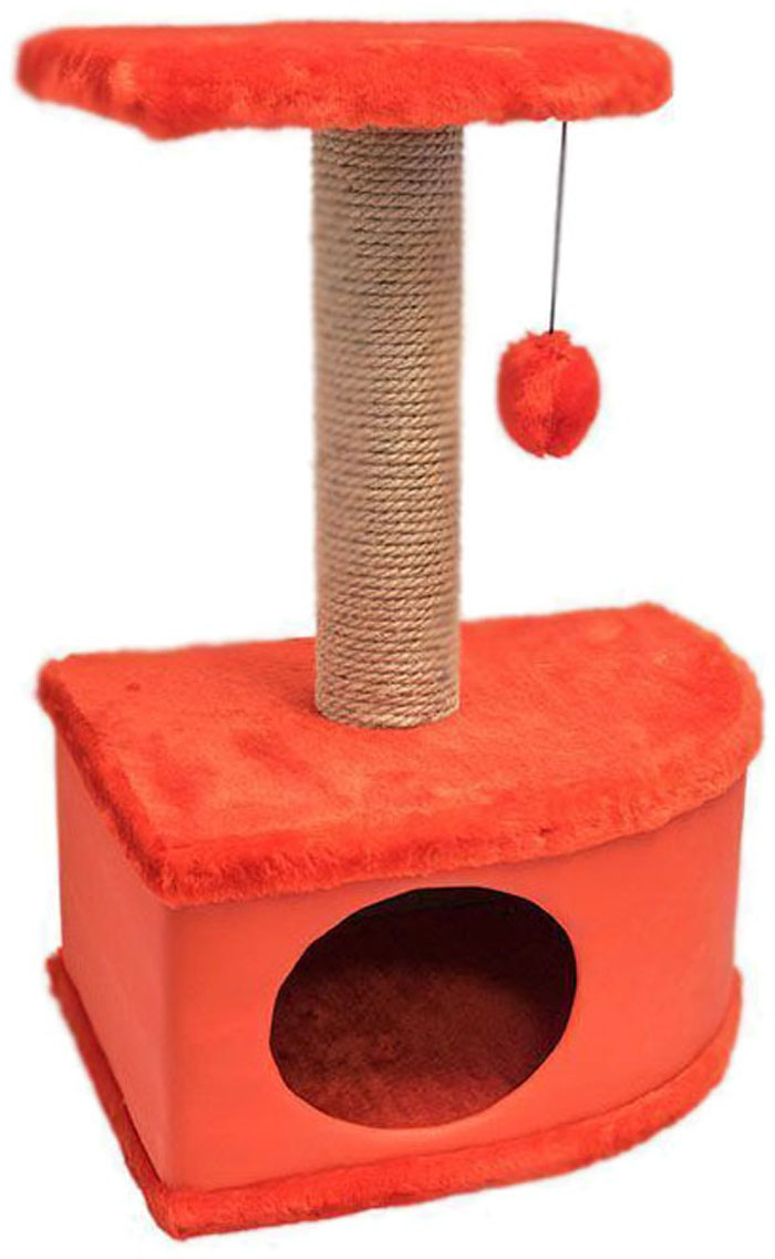 фото Домик-когтеточка Дарэлл "Конфетти", угловой, цвет: красный, 49 х 37 х 70 см