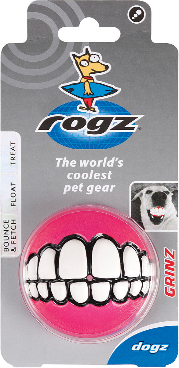 фото Игрушка для собак Rogz "Grinz. Зубы", с отверстием для лакомства, цвет: розовый, диаметр 6,4 см