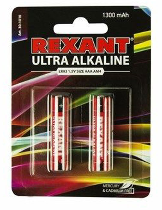 фото Батарейка ультра алкалиновая "Rexant", тип AAA (LR03), 2 шт