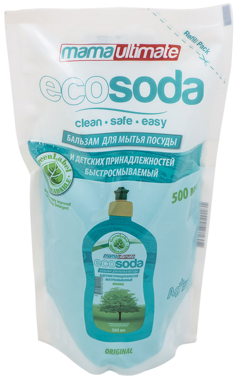 фото Бальзам для мытья посуды и детских принадлежностей EcoSoda "Original", быстросмываемый, сменная упаковка, 500 мл